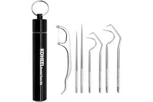 ‎KOHEEL KOHEEL Zahnstocher Taschen-Set, wiederverwendbare Zahnseide Picks Kit, Edelstahl Zahnreinigung Werkzeuge, Zahnstocher, Mundhygiene-Set mit Halter für Picknick, Camping, Reisen