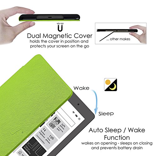 Forefront Cases Kobo Aura Edition 2  Modelo 2016  Funda Carcasa Stand Smart Case Cover     Ultra Delgado Ligera y Protecci  n Completa del Dispositivo con Funci  n Auto Sue  o   Estela   L  piz   ptico y Protector de Pantalla  VERDE 