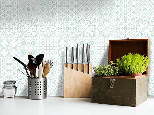 Fliesen verschönern | Motiv-Sticker Aufkleber Folie Badfliesen Küchen-Folie Küchengestaltung | 10×10 cm Muster Türkise Ornamente – 9 Stück - 2