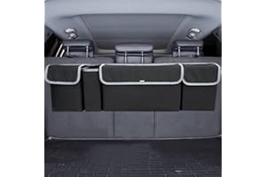 GTLM Organizador clásico negro para maletero de coche, 4 bolsillos, tipo colgante, impermeable y duradero, 90 x 25 x 13 cm, color negro
