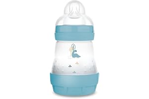 MAM Biberon Easy Start 160 ml, Biberon anticolica per allattamento misto che riduce le bolle d'aria e il rischio di coliche, Accessori neonati autosterilizzanti e con tettarella misura 1, Azzurro