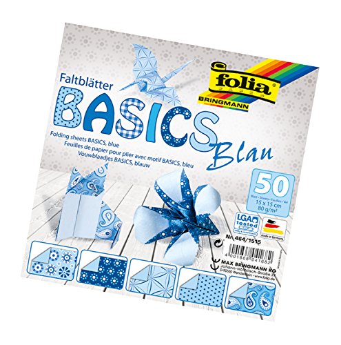 Folia 464/1515 - Faltblätter Basics blau 15 x 15 cm, 80 g/qm, 50 Blatt sortiert in 5 Motiven
