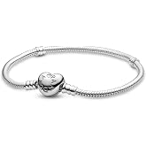 PANDORA Women's Silver Bracelet with Heart Clasp 594594C00