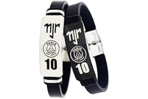 Lorh's store Football Lionel Messi Neymar Club inspirant Logo Bracelets de Conviction réglable Bracelet de Silicone de Sport en Acier Inoxydable 2 Pcs (Neymar da Silva Santos Júnio)