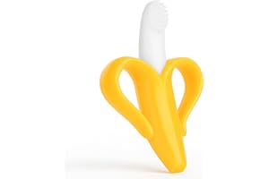 BABYHERZ Bananowa szczoteczka do zębów i gryzak dla niemowląt – 2 w 1 wynalazek do mycia zębów i pomocy dentystycznej (żółty)