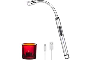 Lucky Sue Candle Lighter, USB Rechargeable Electric Lighter, Windproof Flameless Arc Lighter with Flexible Neck and Hook, Long Lighter for Kitchen Gas Stove Camping BBQ Outdoor Fireworks (Silver)