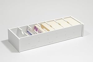 Qibivfo A7 Karteikarten Box aus Holz-Kunststoff-Verbund 36.3×12×6.4cm – Große Index Box mit 8 Fächern, Flexible Trennwände, Ideal für A7/A8 Karteikarten, Visitenkarten & Büroorganisation
