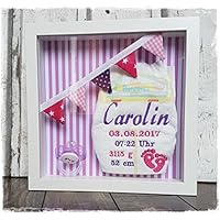 ♥ bestickte Windel im Rahmen als Andenken (pink/lila) ♥
