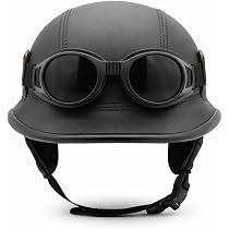 Belupai Casque De Moto, Demi-tête De Mort Demi-Casque Exquis Hommes Rétro Demi-Casque Noir Mat