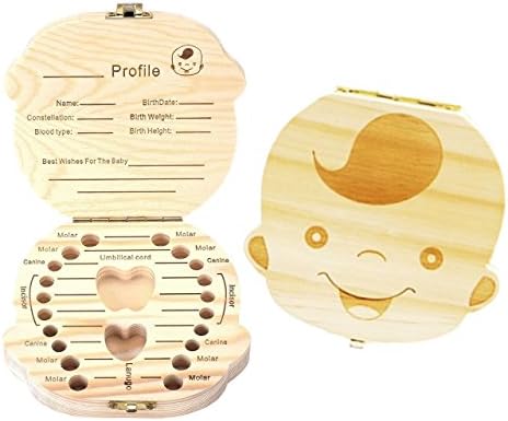 FOFOFLY Baby Tooth Box Wooden Tooth Save Boxes Personalized Deciduous Souvenir Box,Wooden Personalized Baby Tooth Teech Keepsake Box (English, Boy)