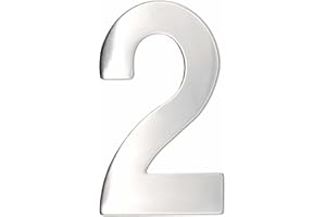 TECHZOCO Numero 2 casa, Numero due casa, Numero 2 per porta, Numero 2 da parete, Numero 2 cassetta delle lettere, Acciaio inossidabile 304, 75 mm altezza x 47 mm larghezza, adesivo, argento