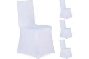 Relaxdays 4 Fundas Sillas, Forros Elásticos Asientos, sin Reposabrazos, Decorativos, Bodas, Eventos, Blanco