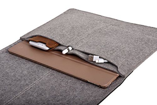 ALMWILD Apple iPad Pro 12.9 Zoll Hülle, Tasche . Aus echtem Rinds- Leder und 100% Woll- Filz. Case in Alpstein- Grau mit magnetischer Umschlagklappe aus Echt- Leder in Braun. In Bayern handgefertigt - 4