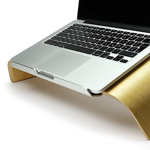 Urcover® UNIVERSAL Echt Holz Laptop Ständer Halter in Hell Braun mit Metalllippe | Samdi Edition Notebookständer | Desktop Laptopständer | Ultrabook Schreib-Tisch Halterung für Macbook, Lenovo Thinkpad uvm. - 3