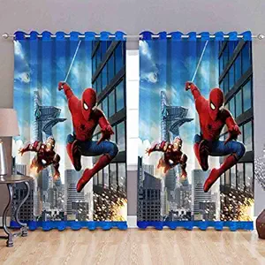 THE HOME STYLE Polyester 3D Spiderman Digital Printed Eyelet Window Curtains for Kids ( Multicolour, 4 x 5 Feet ) - Set of 2