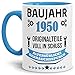 Produktbild Tassendruck Geburtstags-Tasse Baujahr 1950" Innen & Henkel Hellblau/Kaffee-Tasse/Mug / Cup/Becher / Lustig/Witzig / Fun/Geschenk-Idee/Geburts-Jahr/Scherz-Artikel/Geburtstags-Geschenk