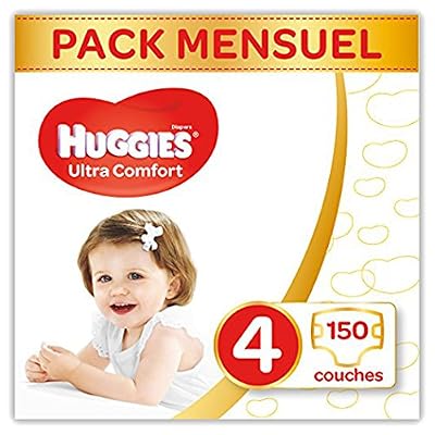 Huggies - Ultra Comfort - Couches Bébé Unisexe - Taille 4 (7-18 kg) x150 Couches - Pack 1 Mois de Consommation