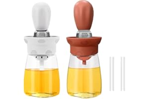 TINMIX Lot de 2 distributeurs d'huile avec pinceau à pâtisserie - Bouteille d'huile d'olive - Avec pinceau en silicone pour pâtisserie, cuisine, cuisine, sauce, barbecue, grill, rôti, blanc et rouge