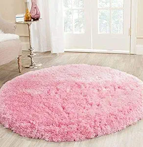 vasac Home Furnishing Modern Shaggy Carpets Polyester Bedside Runner Soft Rug Hall Offices Kitchens Bedroom Kids Room Floor Home Decor (2x2 feet, Pink)