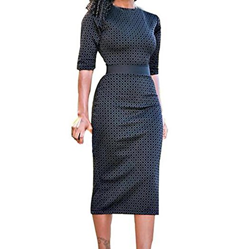 WWricotta Women Patchwork Geometric Print Split High Waist Party Evening Prom Swing Dress(Schwarz, XXL)