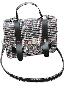 Dragon868 Damen Umhängetaschen Leder Schultertasche Messenger Satchel Tote Lattice Crossbody Kreuz Körper (Grau)