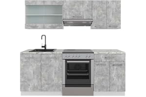 Vicco Mueble de Cocina R-Line, Hormigón/Blanco, 200 cm, ET Mármol