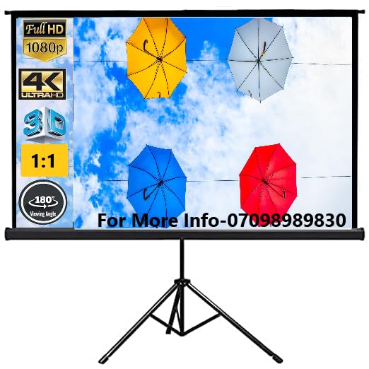 MOIZ Tripod Type Matt White Projector Screen, 5 Ft. x 5 Ft., Supports Ultra HD Active 3D-4K Ready Viewing Technology, with Stand(White) Recently launched