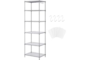 Forthcan Scaffalatura a 6 Ripiani,con Pannelli PP, in Metallo Regolabile in Altezza,Salvaspazio,Portaoggetti a 6 Ripian,Scaffale da Soggiorno e Cucina,Argento,42 * 30 * 160cm