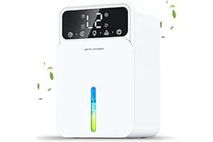 JERVAMNI Deshumidificateur d air Electrique, Déshumidificateur Salle de Bain Silencieux avec LCD Écran | Mode Sommeil | 12H Minuterie & Arrêt Automatique | LED Colorées | Anti Moisissure et Anti Humidité