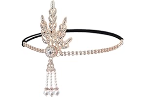 HPMAISON 1920s Headband Flapper Headpiece Great Gatsby Accessories Women Gatsby Headband Gold Leaves Headpiece Girls Vintage Themed Party Costume Roaring Fascinator Flapper Girl Hat Pearl Tassel