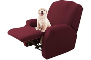 ‎LYDEVO Lydevo Stretchhusse für Relaxsessel Stretch Sesselbezug Relaxsessel Sesselschoner für Relaxsessel 4-Teilig Set mit Seitentasche rutschfest Waschbar Recliner Cover,Rotwein