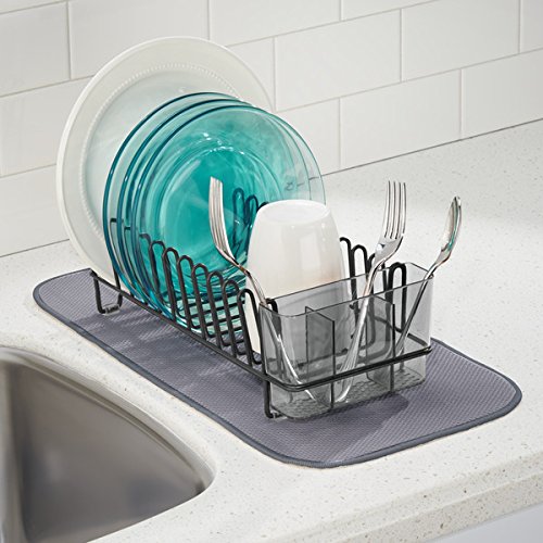 mDesign Geschirrabtropfer – Plastik-Abtropfablage für Spüle – tolles Abtropfgestell mit Abtropfschale – bis zu 15 Teller + Besteck – 31,8 cm x 14,0 cm x 10,2 cm - 2