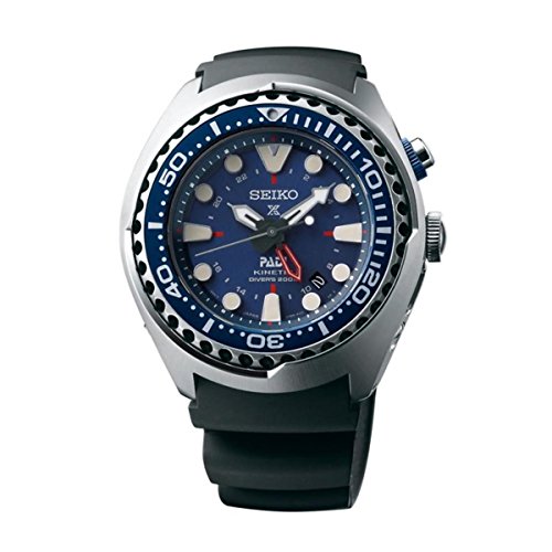 Gents Mens Steel Seiko Kinetic Special Edition PADI GMT Diver's Watch on Rubber Strap SUN065P1