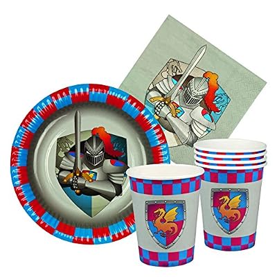 Boland 44013 – Service de table composé de 6 assiettes, 6 gobelets de 18 cm et 12 serviettes, thème Knights & Dragons, multicolore