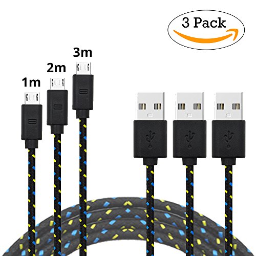[Lot de 3] Câble Micro USB Tressé, Chargeur Samsung 1m+2m+3m, Cordon en Nylon Tressé, Bazar Express Câble Char