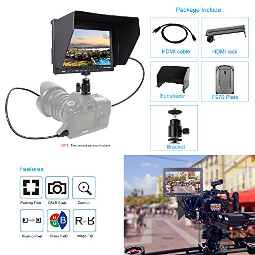 FEELWORLD 7 inch HD 1280*800 IPS On Camera Field monitors With HDMI Cables and Sunshade,16:10 or 4:3 Adjustable Ratio Camera Top monitors