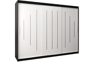 ‎MEBLE KRYSPOL Kryspol Schwebetürenschrank York 250 cm Kleiderschrank mit Kleiderstange und Einlegeboden Schlafzimmer- Wohnzimmerschrank Schiebetüren Modern Design (Schwarz + Weiß)