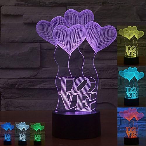 3D Heart LED Night Light Touch Table Desk Optical Illusion Lamps for girl friend presents, Elsley 7 Color Changing Lights with Acrylic Flat & ABS Base & USB Charger