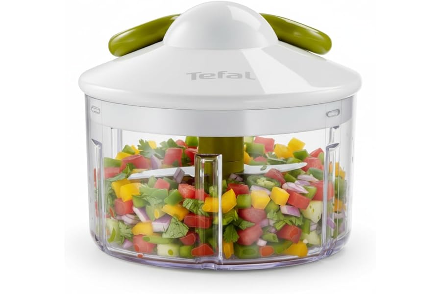 Tefal 5 Segundos - Picadora Manual 500 ml | 2 Cuchillas Independientes, Picado Grueso, Medio y Fino, Base Antideslizante, Sin