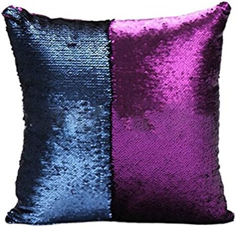 Two-color Pillowcase Sequins Pillowcase Sofa Cushion Case Satin Mermaid Pillowcase 40*40cm,Blue and Purple
