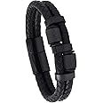 Yellow Chimes Handcrafted Braided Black Genuine Leather Magnetic-Clasp Wrist Wrap Band Bracelet for Men and Boys