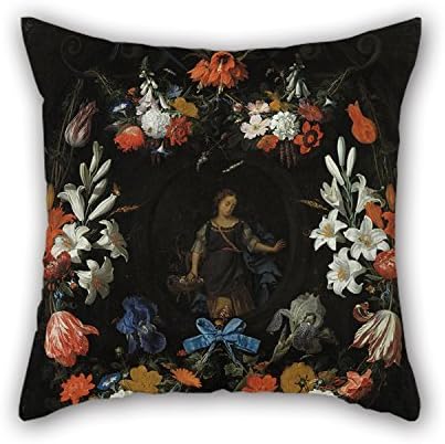 Pillow Case Oil Painting Abraham Mignon - Garland Of Flowers Christmas Pillow Covers 16 X 16 Inches/40 By 40 Cm Best Choice For Husband Indoor Saloon Christmas Monther Divan With Each Side