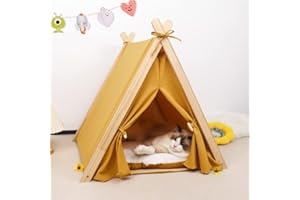 PETIFIC Dog House Indoor - 24 Inch Large Dog Teepee Bed & Cat Tent, Portable Puppy House with Thick Cushion, Cat Teepee & Folding Indoor Pet Teepee & Dog Tent Bed for Pets Up to 25lbs