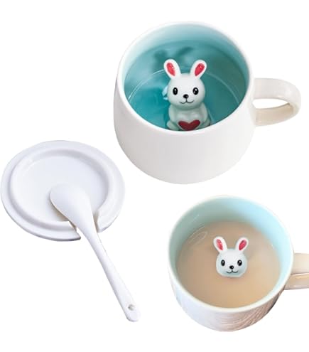 Tasse Cafe Noel Vixar Lop Tasse Colorée Avec Oreilles De Lapin Et Oreilles De Lapin - Cadeau D'anniversaire, Pâques, Travail, Bureau, Noël, Thé, Café (L Bleu Tasse Lapin Cretin