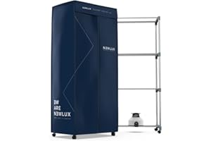 Newlux - Secadora de Ropa Eléctrica Portátil Secadry Azul con Luz UV para Desinfectar. Capacidad 15Kg, Temp. 180min, 4 Niveles. Secadora por Ventilación (1200W) 3 en 1. Ideal como Armario y Tendedero