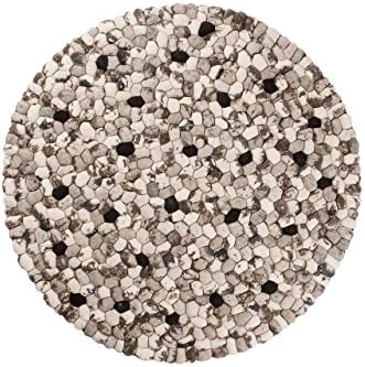 Ishaan - Round: Stones Felted Woolen Round Carpet Black and White from India, Modern Design (300cm / 9' 10'')