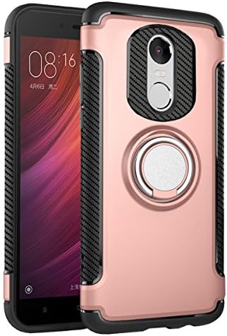 Hongmi Note 4 Case, HICASER Hybrid [Ring Holder Kickstand] Armor Case Dual Layer Shock Absorbing Carbon Fiber TPU Design Protective Case Cover for Xiaomi Redmi Note 4 Rose Gold