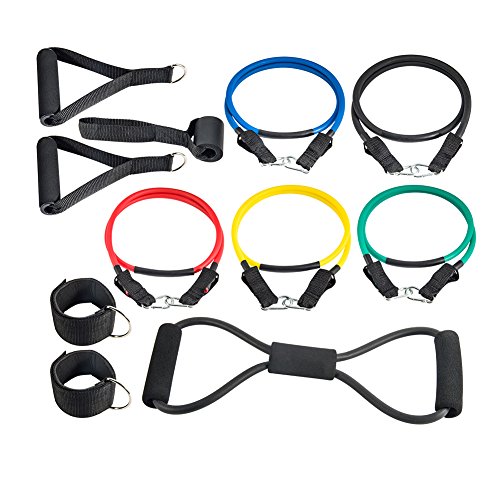 Supertrip Resistance Bänder Set,Body Tube / Expander Set Sport Band Widerstandsbänder Fitnessbänder Gymnastikbänder aus Naturlatex mit Trainingsguide+Griffe+Türanker+Knöchelriemen+Fußschlaufe+8-Typ Trainingsbänder