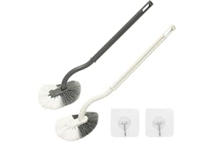 BOJIUSARL Brosse de Toilette, Lot de 2 brosses de Toilette à Long Manche,Design incurvé Nettoyeur Angulaire Brosse à récurer pour Nettoyage en Profondeur Accessoires de Salle de Bains