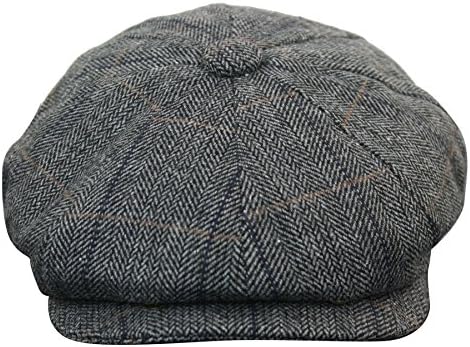Mens Tweed Newsboy Cap Peaky Blinders Baker Boy Flat Check Grandad Hat